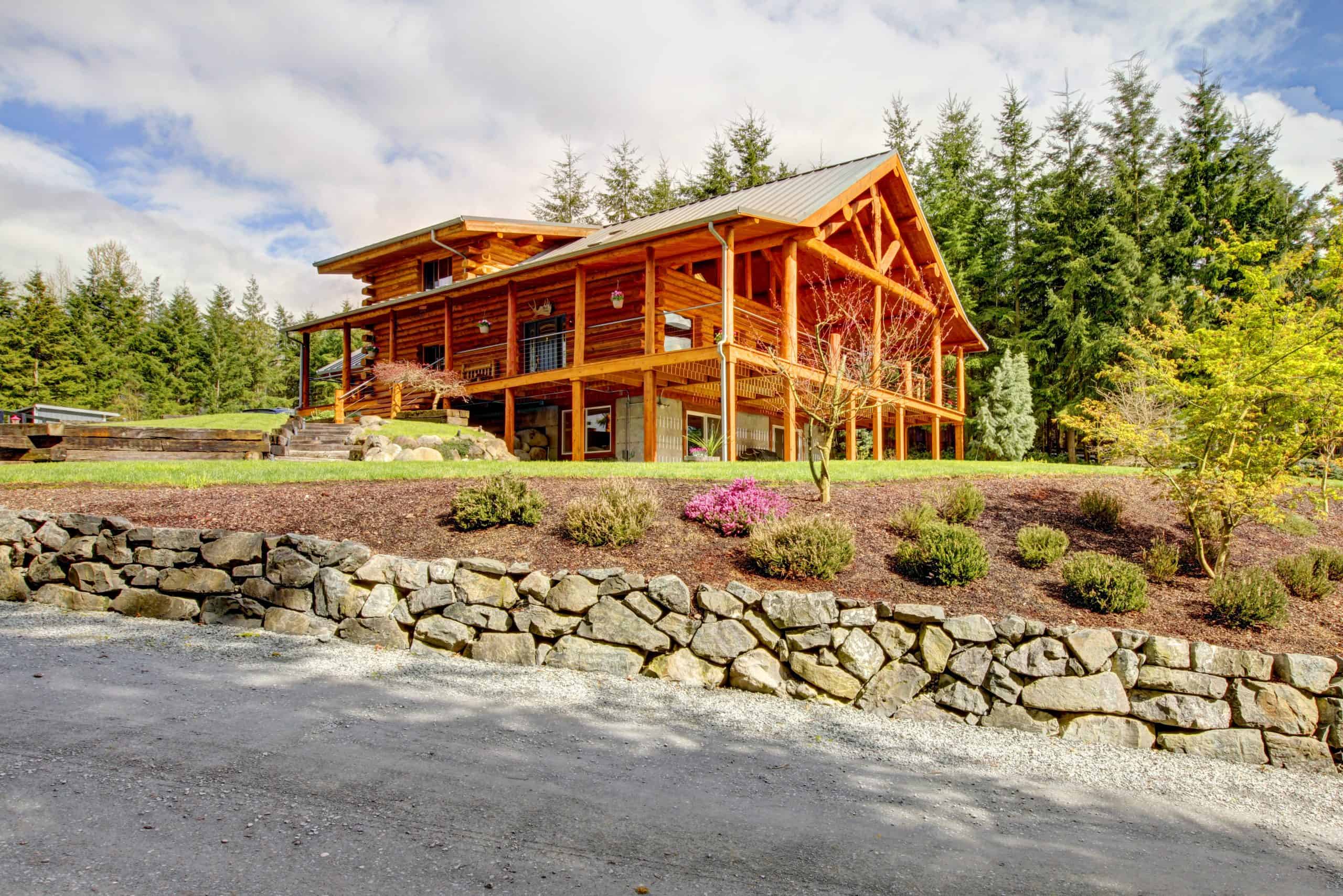 Let's talk A large log cabin in the woods.